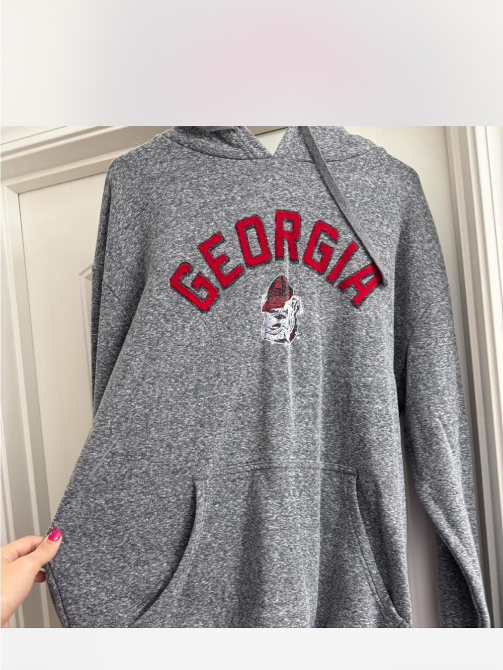Champion Gray Hoodie with Red Embroidered Accent